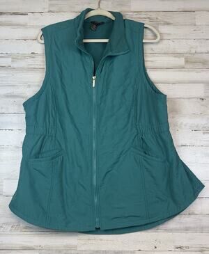 Bit & Bridle Womens 1X Quilted Vest Teal Fleece Lined Zip Equestrian Outdoor